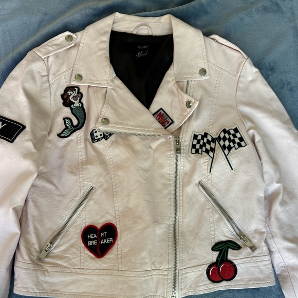 Forever 21 Cream Embroidered Leather Jacket - Picture 2 of 4